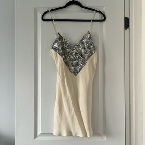 Satin effect mini dress, cream colour, size small. Bachelorette dress for bride